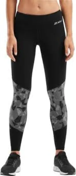 2XU Fitness Mid-Rise Compression Tights, Damen, Black/Arty Camo Charcoal