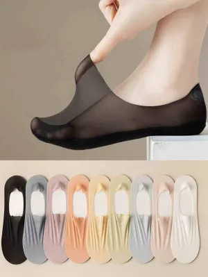 4 pairs of ultra-thin transparent women's ice silk boat socks spring and summer new silicone non-slip non-falling Japanese shallow mouth invisible socks with single shoes high heels socks