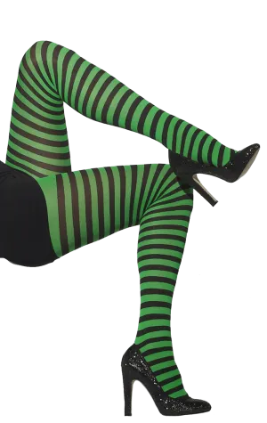 Adult Green and Black Striped Tights