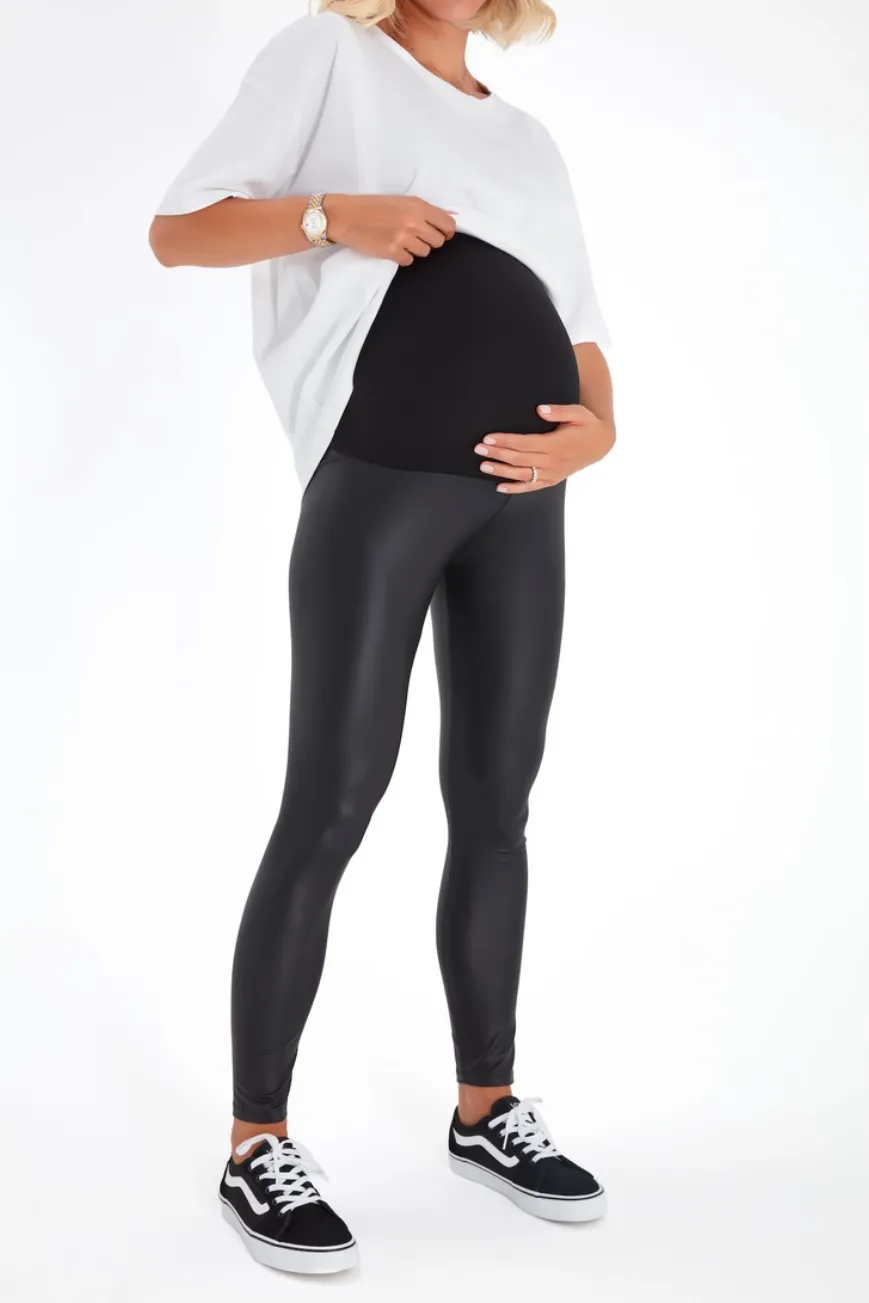Anthracite Faux Leather Maternity Leggings
