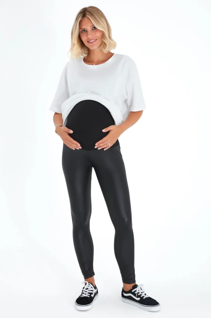 Anthracite Faux Leather Maternity Leggings