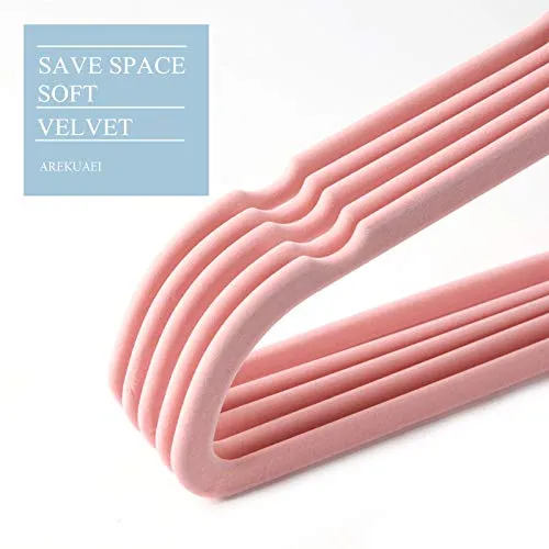 AREKUAEI Premium Blush Pink Velvet Hangers (Pack of 50) Heavyduty - Non Slip - Velvet Suit Hangers - Copper/Rose Gold Hooks,Space Saving Clothes Hangers