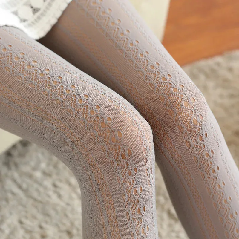Autumn Lace Tights - Hollow White Pattern