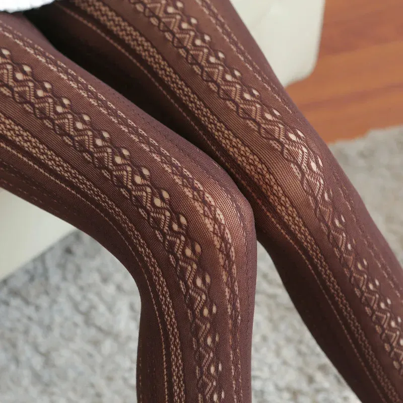Autumn Lace Tights - Hollow White Pattern
