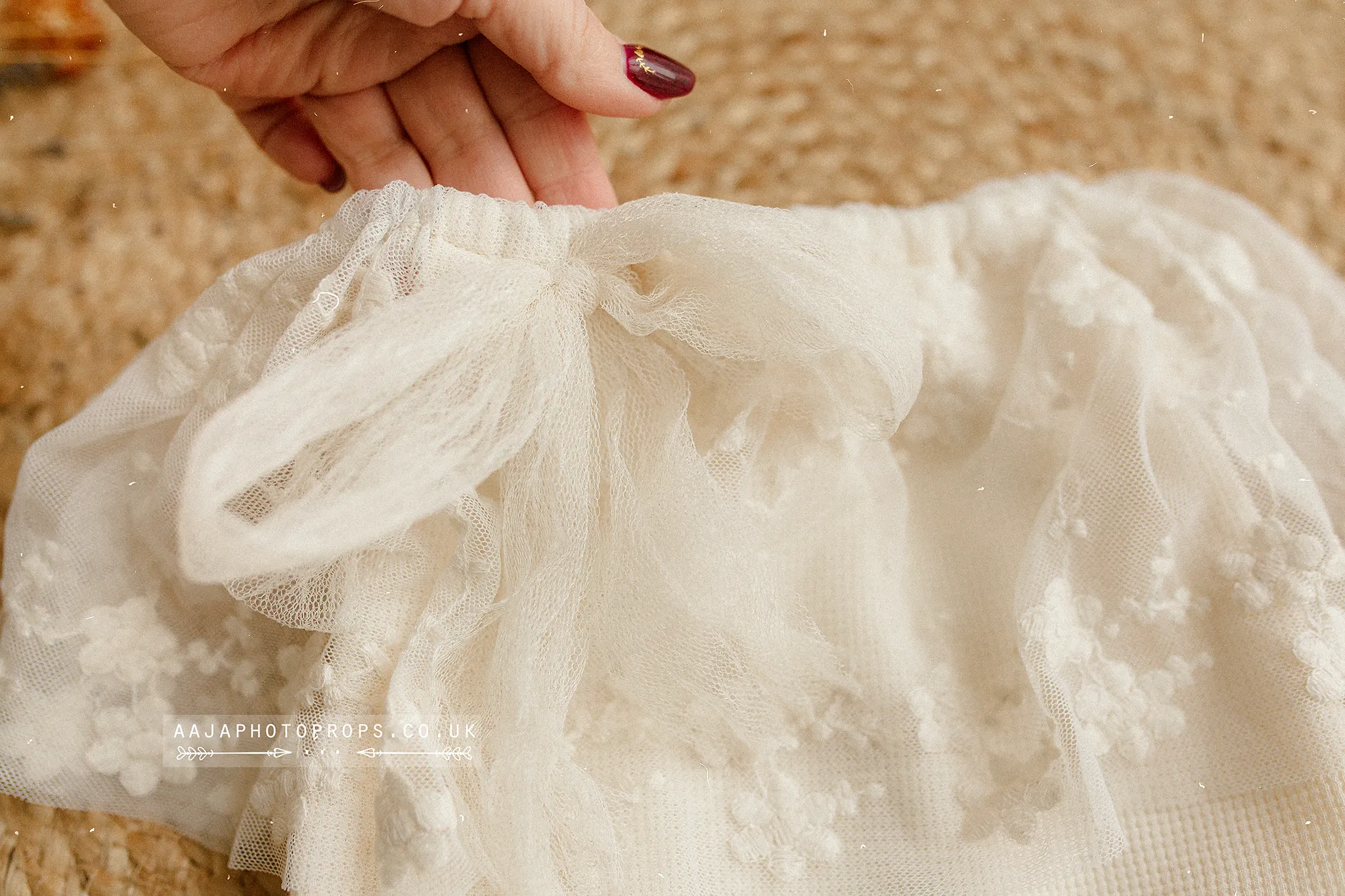 Baby 9-12 months size girl boho romper, frilly, natural cream, RTS