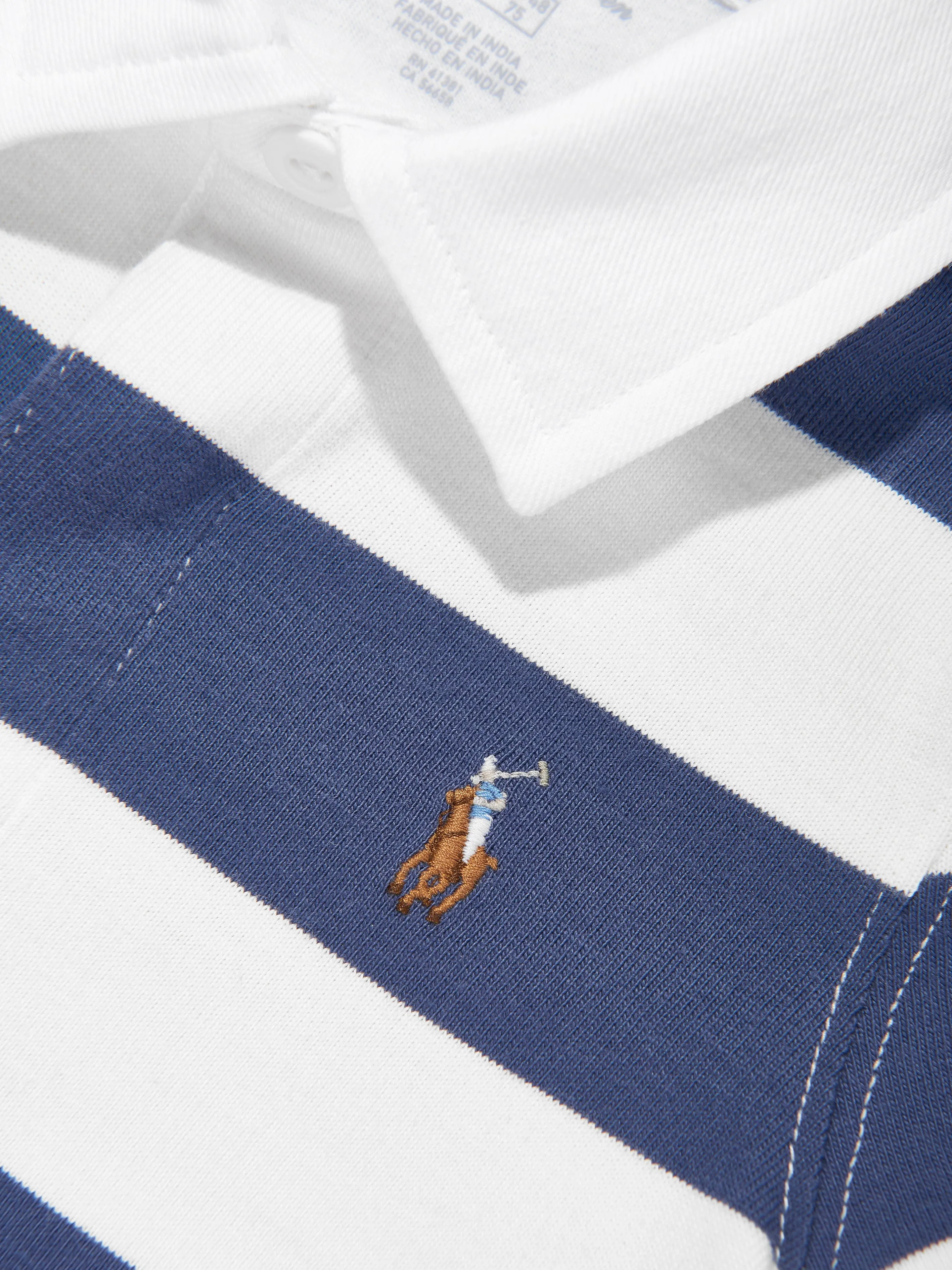 Baby Boys Striped Rugby Romper in Navy