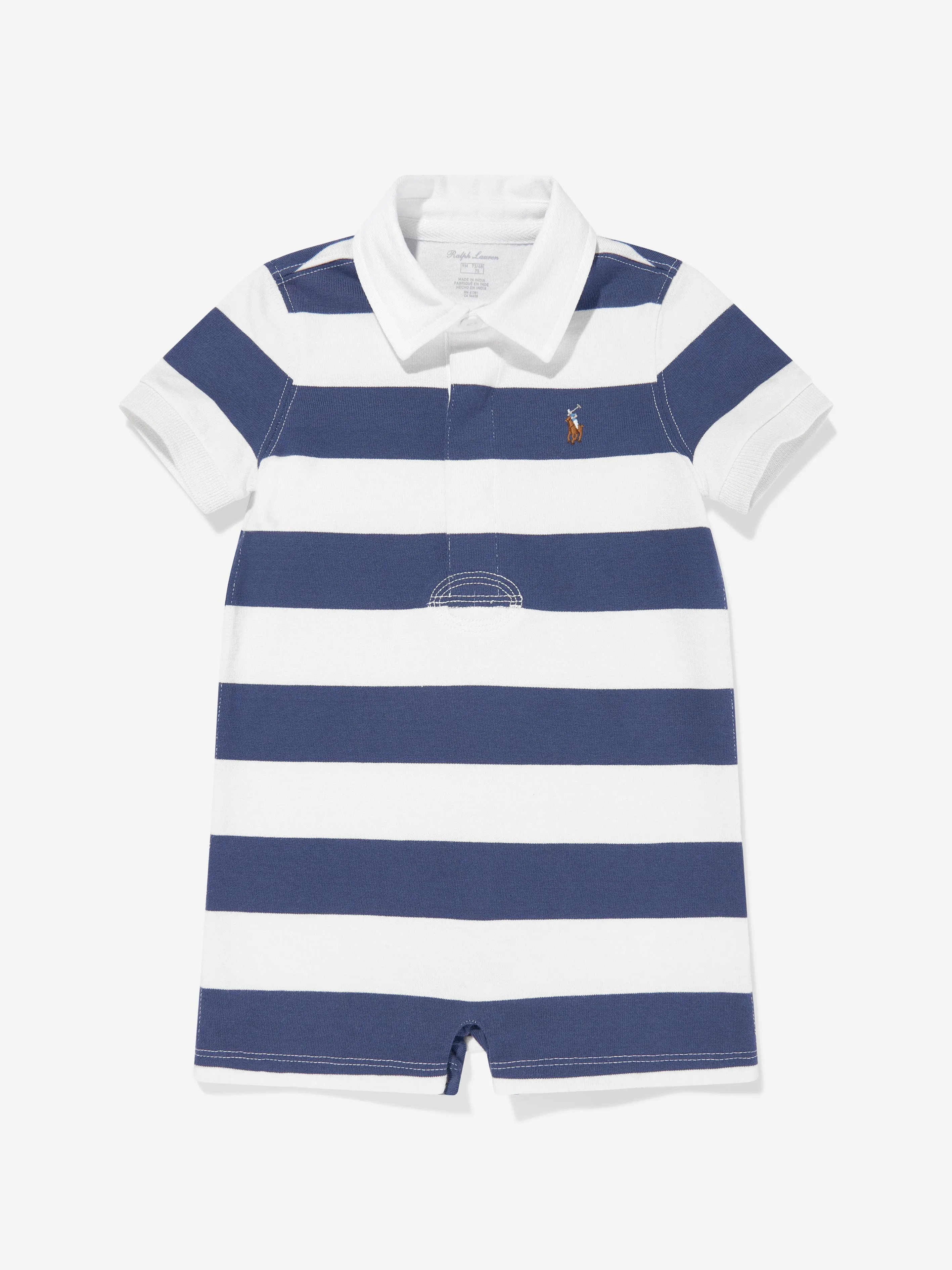 Baby Boys Striped Rugby Romper in Navy