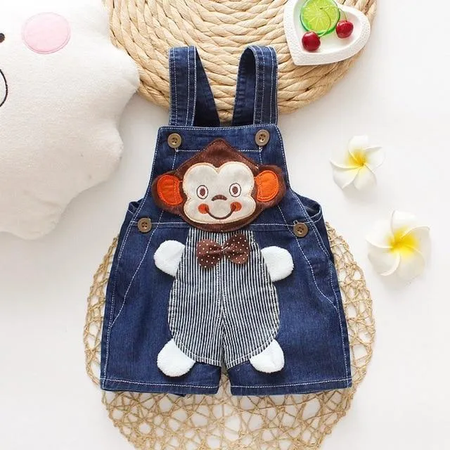 Baby Jeans Overall With Cute Animal Face