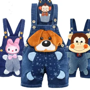 Baby Jeans Overall With Cute Animal Face