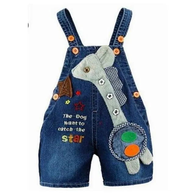 Baby Jeans Overall With Cute Animal Face