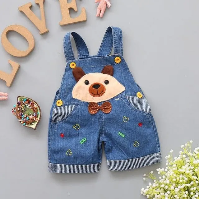 Baby Jeans Overall With Cute Animal Face