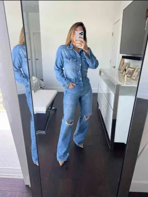 Bell-Bottom Overall Blue Denim