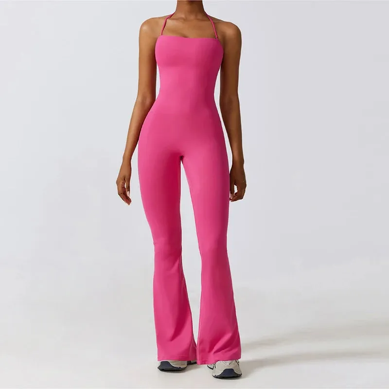 Bell Bottoms Gym Set Women One-piece Yoga Suit Sports Jumpsuit Women Fitness Rompers Stretch Workout Flare Leggings Bodysuits