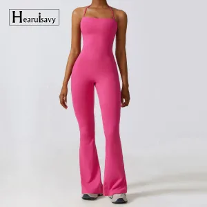 Bell Bottoms Gym Set Women One-piece Yoga Suit Sports Jumpsuit Women Fitness Rompers Stretch Workout Flare Leggings Bodysuits