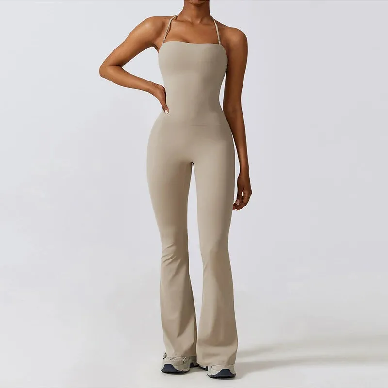 Bell Bottoms Gym Set Women One-piece Yoga Suit Sports Jumpsuit Women Fitness Rompers Stretch Workout Flare Leggings Bodysuits