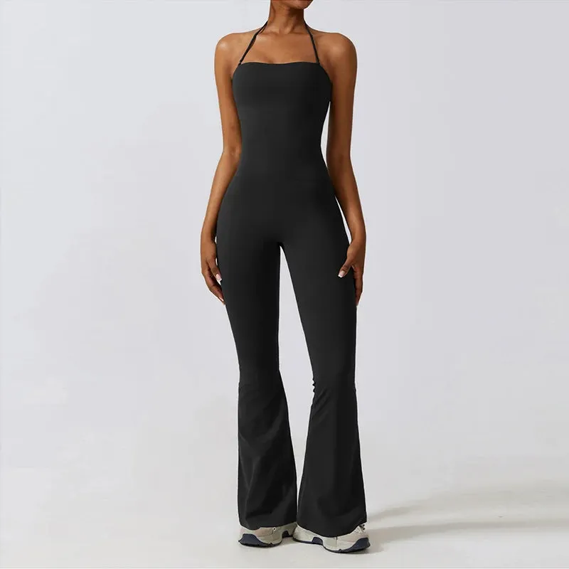 Bell Bottoms Gym Set Women One-piece Yoga Suit Sports Jumpsuit Women Fitness Rompers Stretch Workout Flare Leggings Bodysuits
