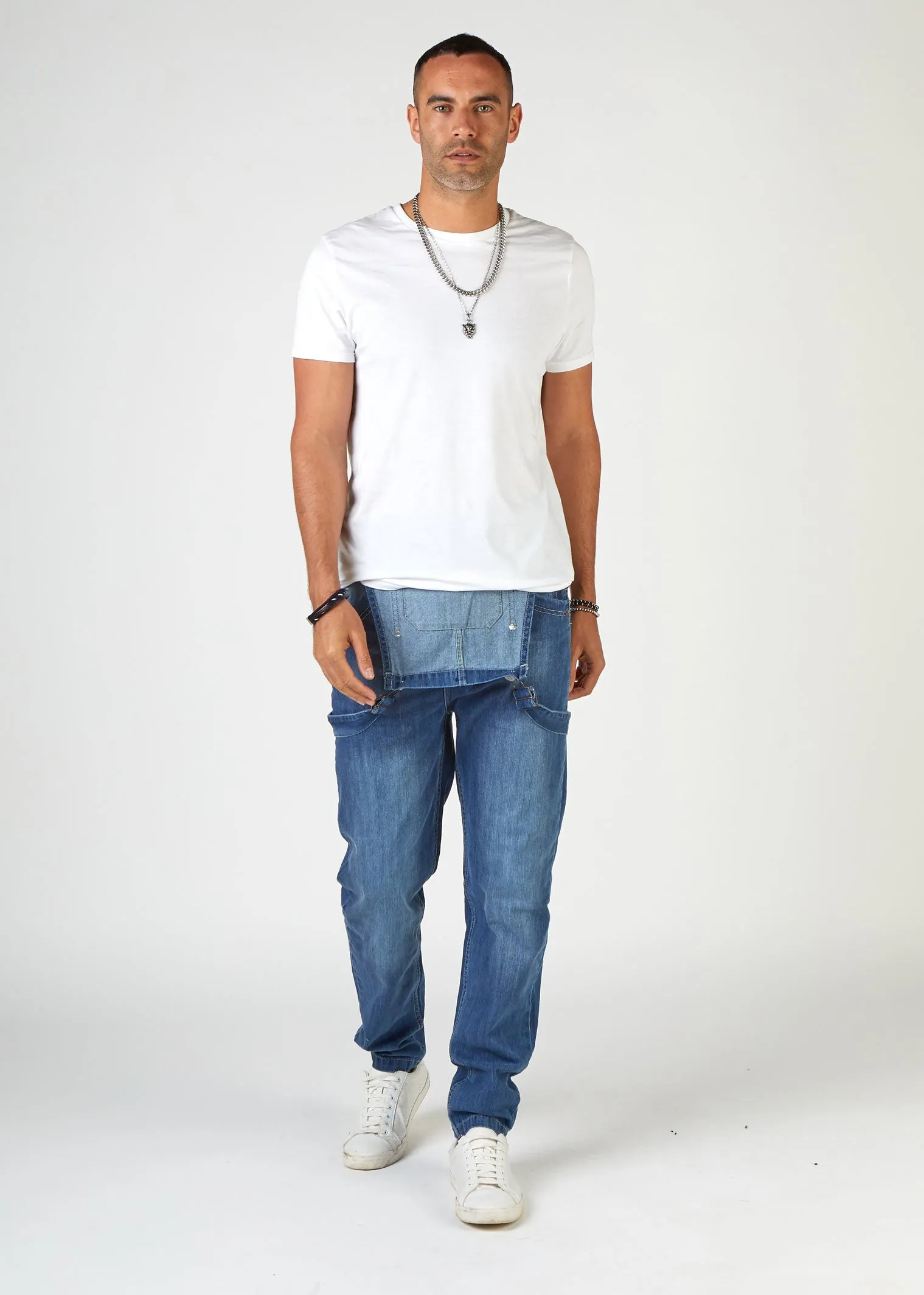 BERTIE Mens Relaxed Fit Dungarees Midwash