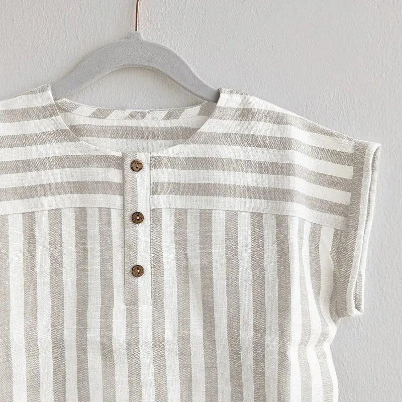 Bobyjee Boys Striped Casual T-Shirt – Trendy Cotton-Linen Blend for Ages 1-6