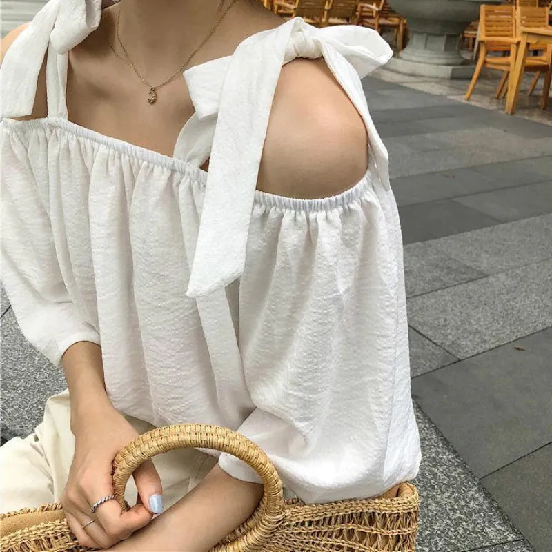 Bow Tie Slash Neck Loose Striped Blouse Shirt