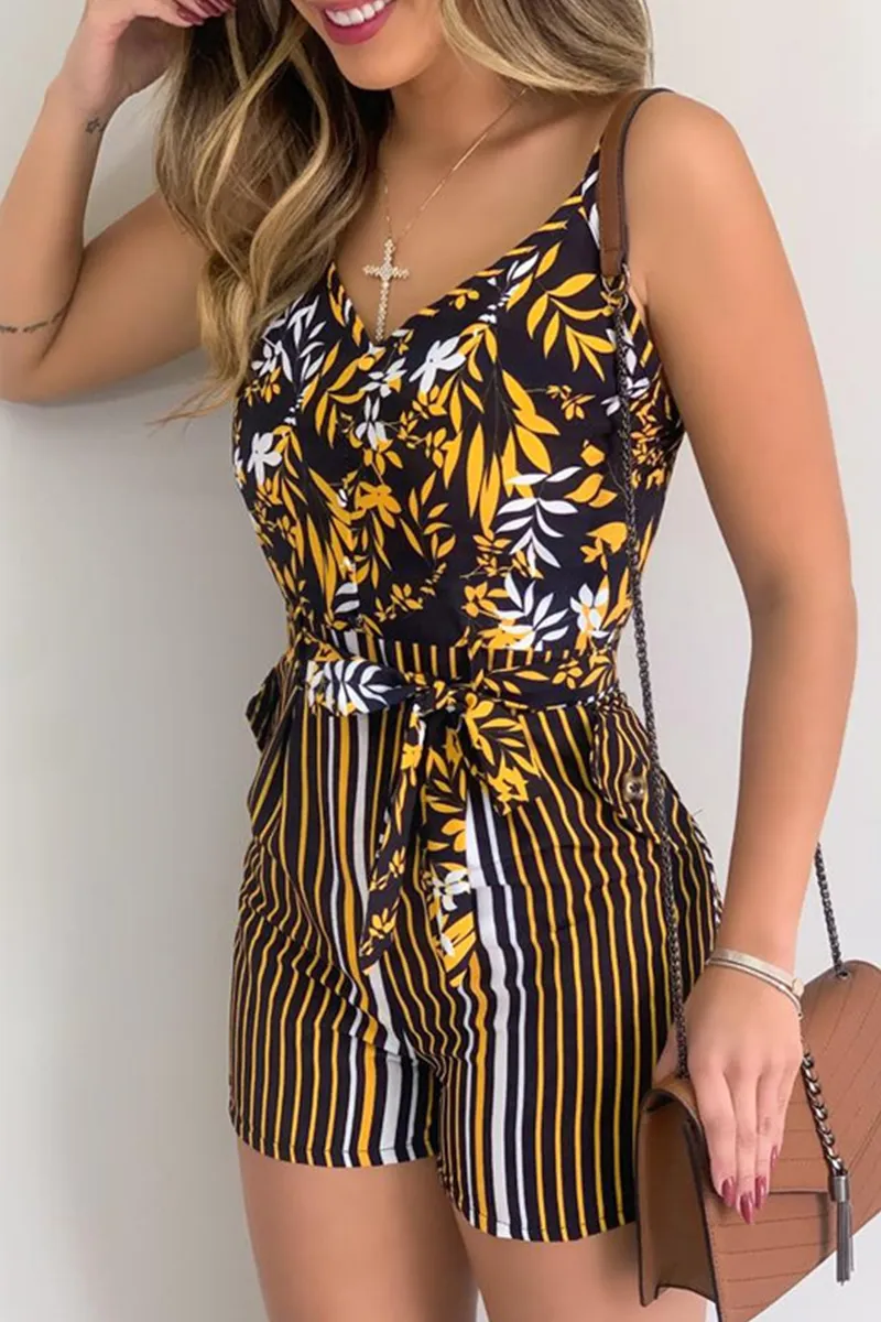 Casual Print Patchwork Spaghetti Strap Straight Jumpsuits(6 Colors)