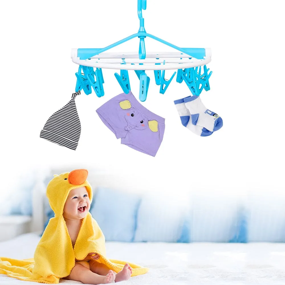 Clothes Hanger Round Foldable 18 Clips Blue