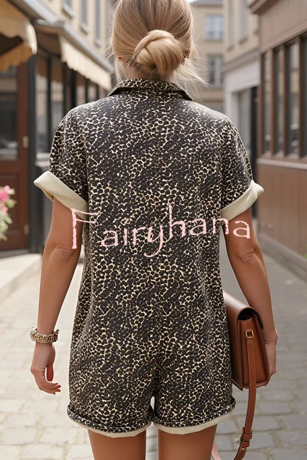 Comfort Meets Style Leopard Print Button Up Pocket Loose Shirt Romper