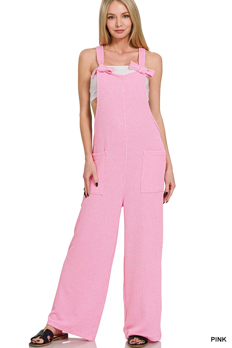 Corded Rib Knot Strap Relaxed Fit Overalls