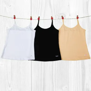 Cotton Spandex Super Soft Camisole for Girls (Pack of 3)