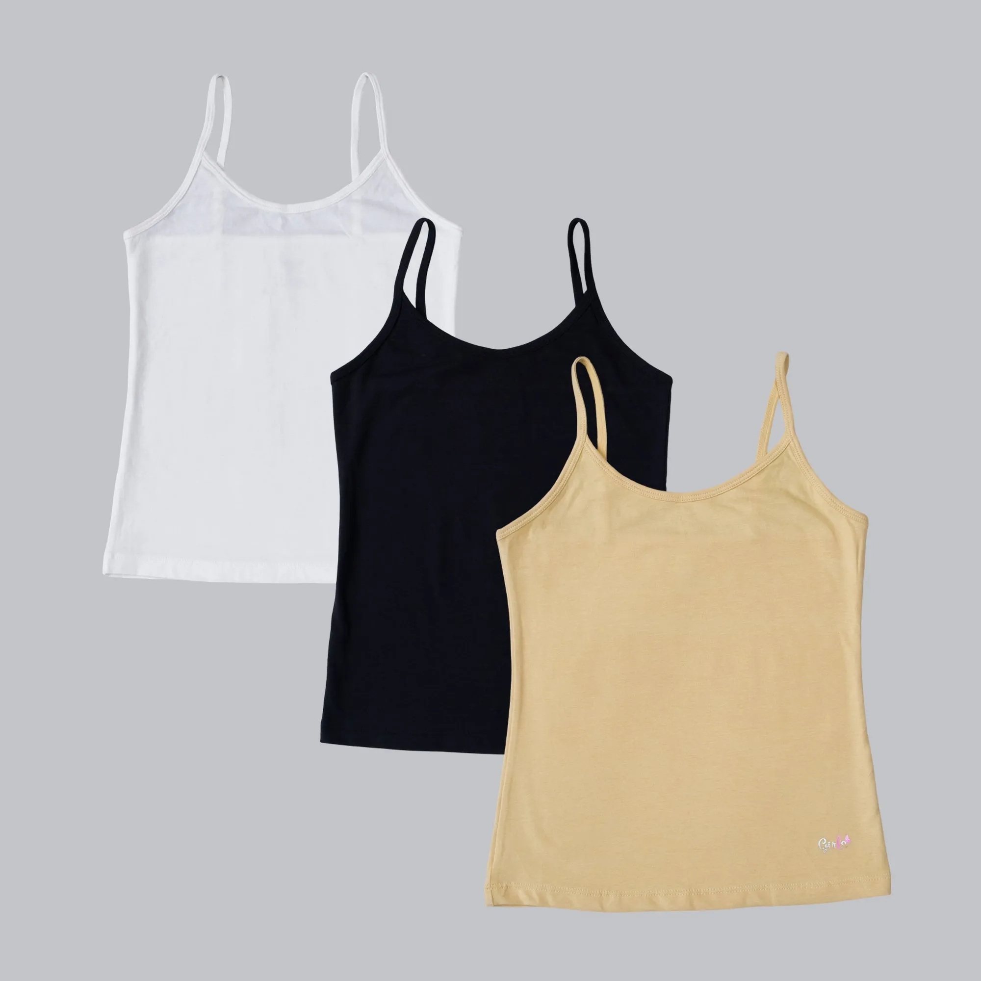 Cotton Spandex Super Soft Camisole for Girls (Pack of 3)