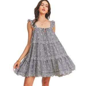 DELIA GIGHAM EMBROIDERED FLORAL MINI DRESS