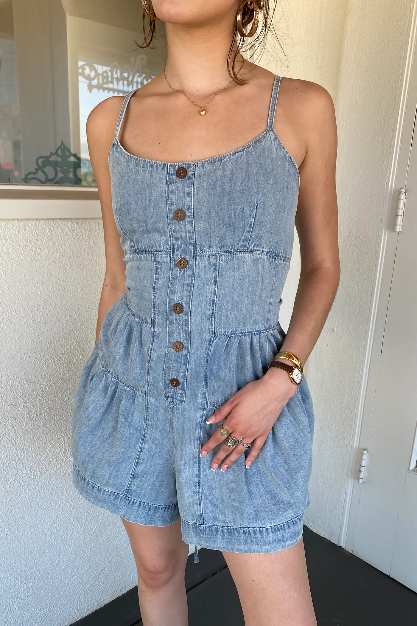 Denim Cami Romper by For Good