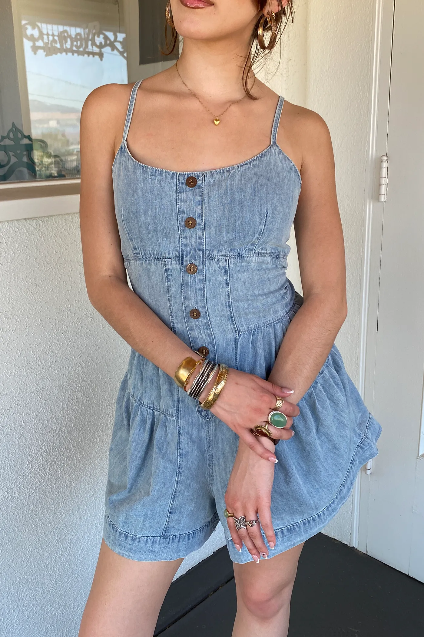 Denim Cami Romper by For Good