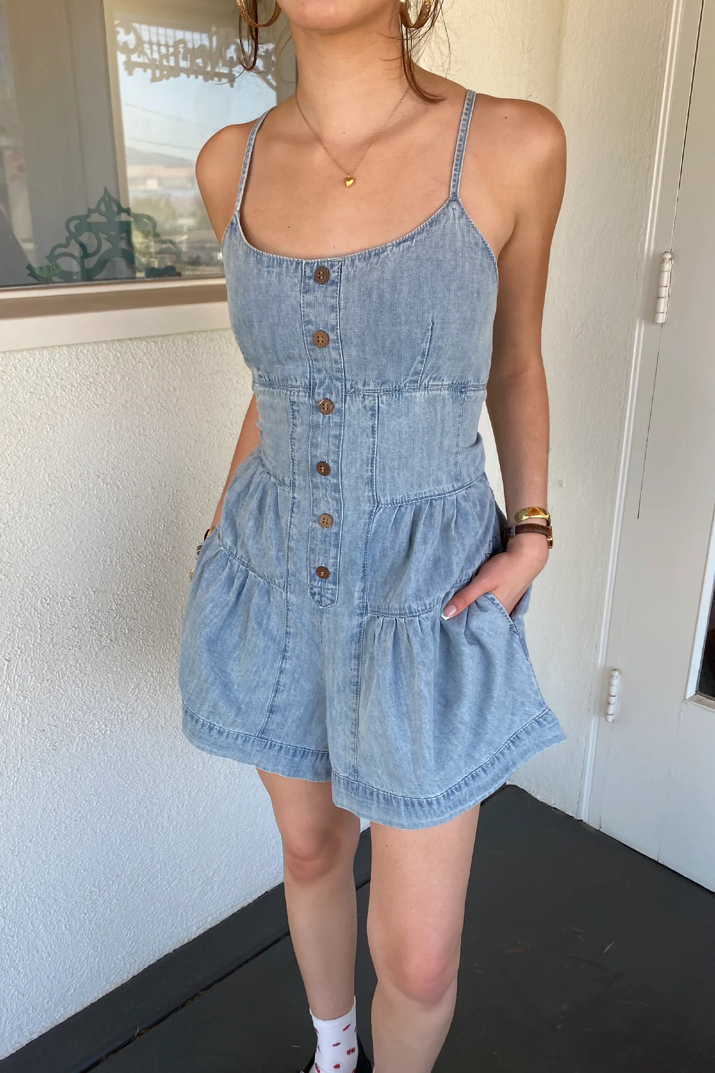 Denim Cami Romper by For Good