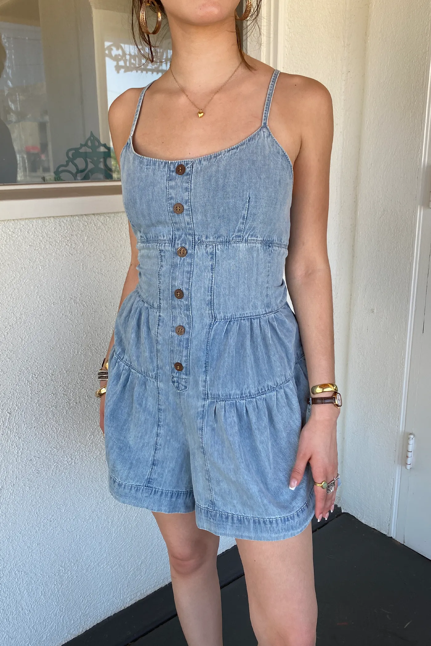 Denim Cami Romper by For Good