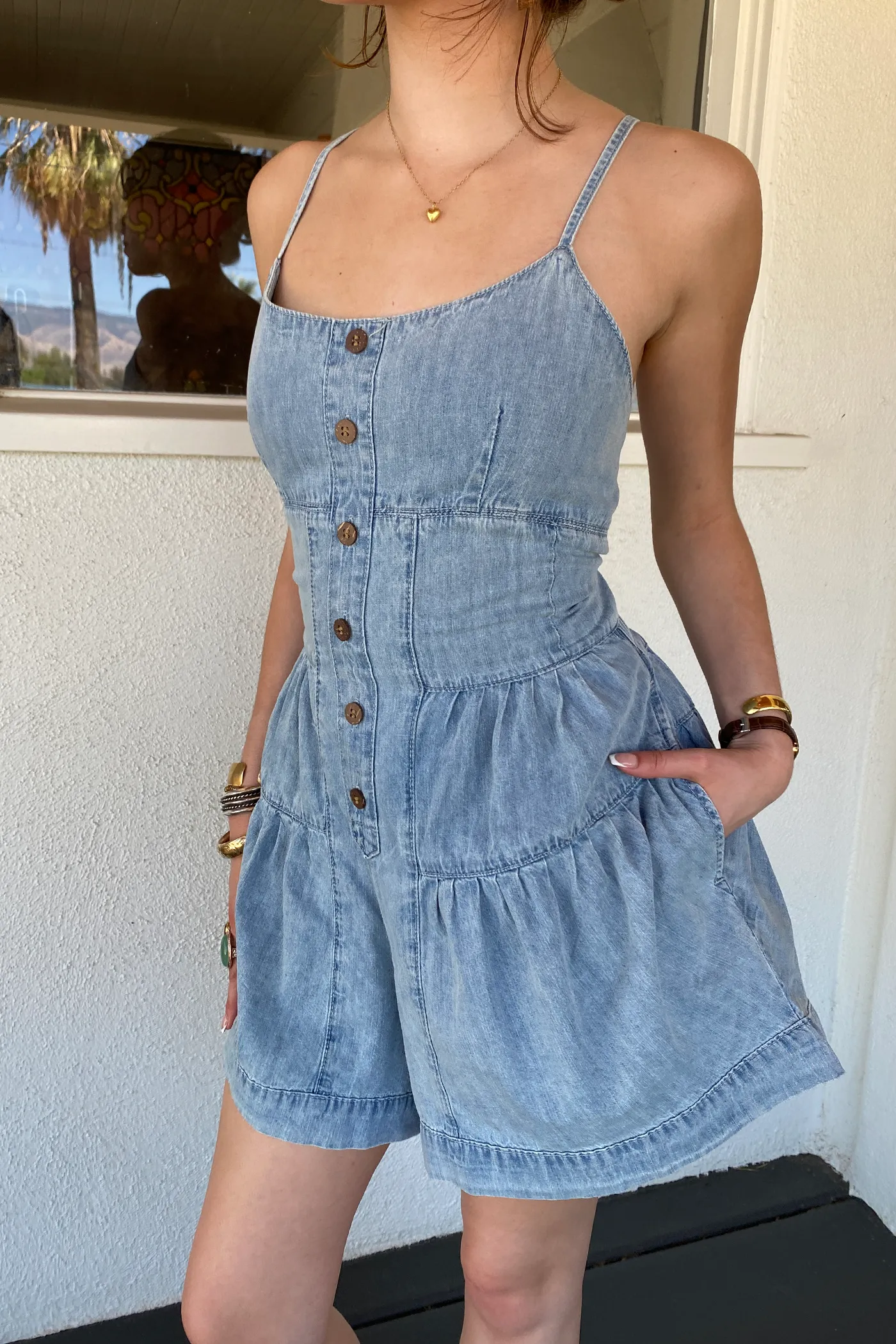 Denim Cami Romper by For Good