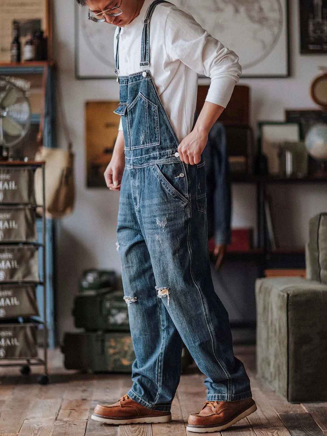 Denim Dungarees in a Used Look for Men
