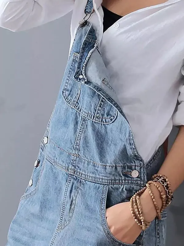 Desty™ | Distressed Denim Pinafore Dress with Back Slit