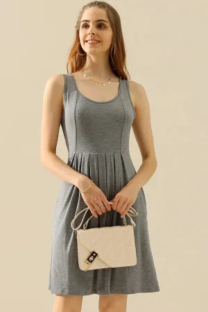Doublju Full Size round Neck Ruched Sleeveless Dress with Pockets