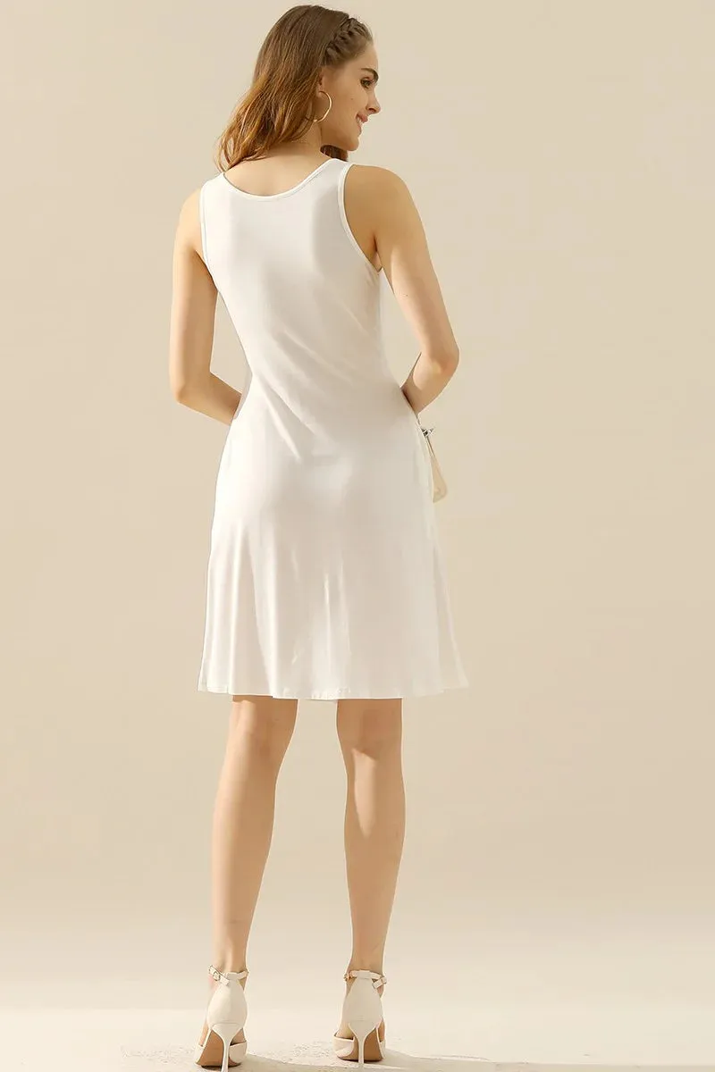 Doublju Full Size round Neck Ruched Sleeveless Dress with Pockets