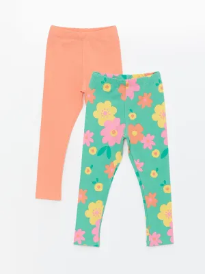 Elastic Waist Printed Baby Girls Tights, 2-Piece