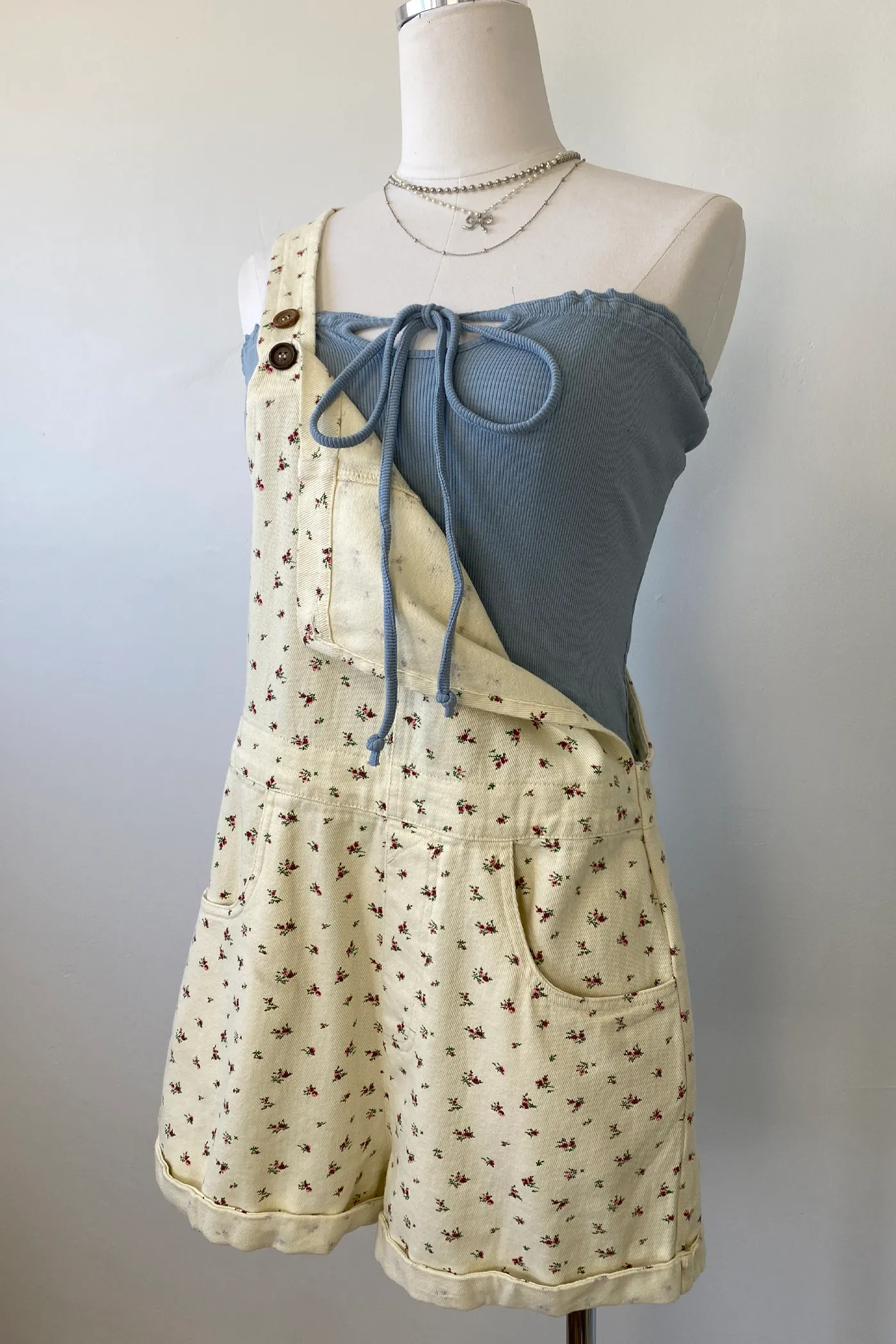 Floral Denim Shortalls by For Good