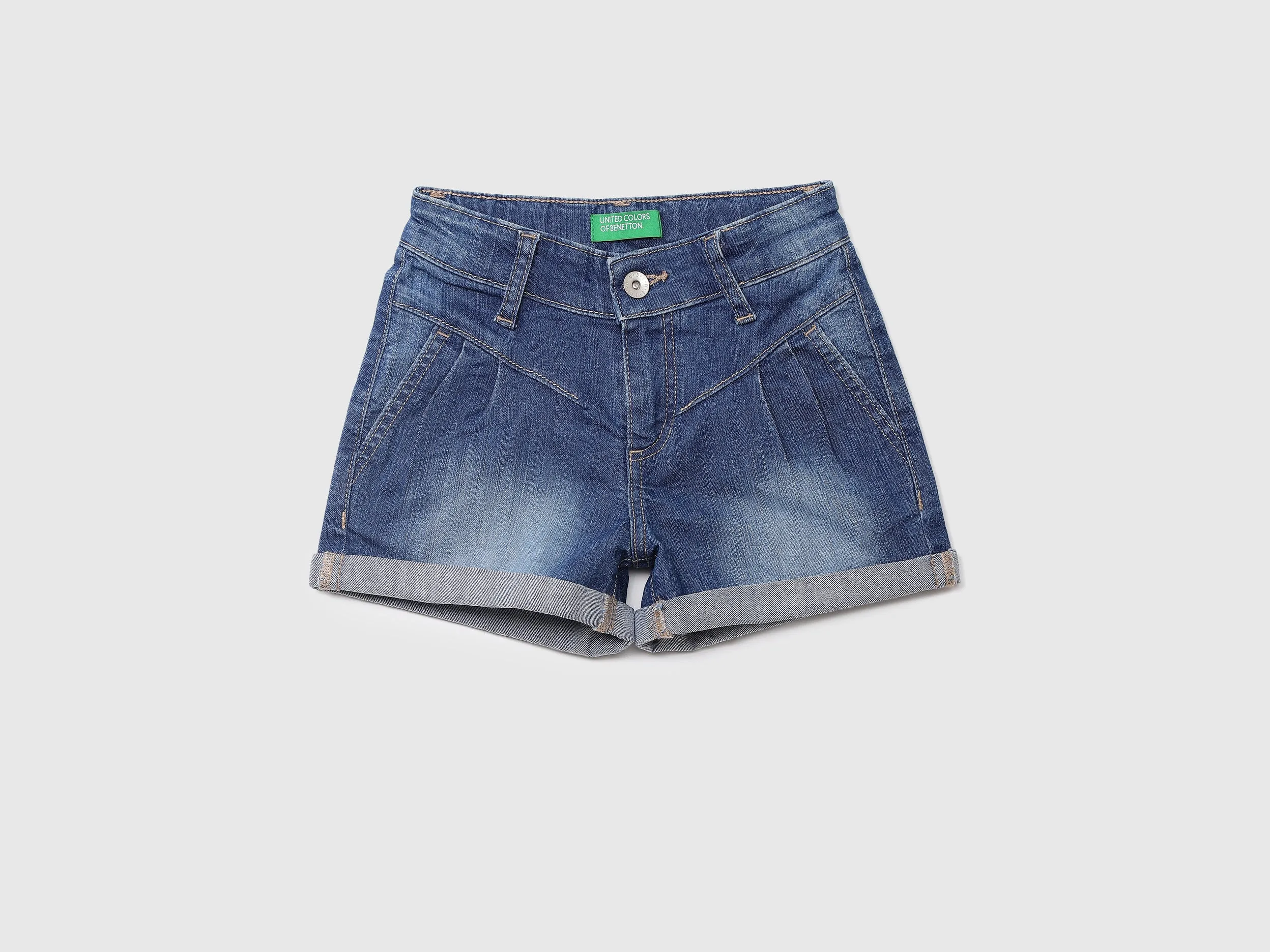 Girls Blue Solid Denim Shorts