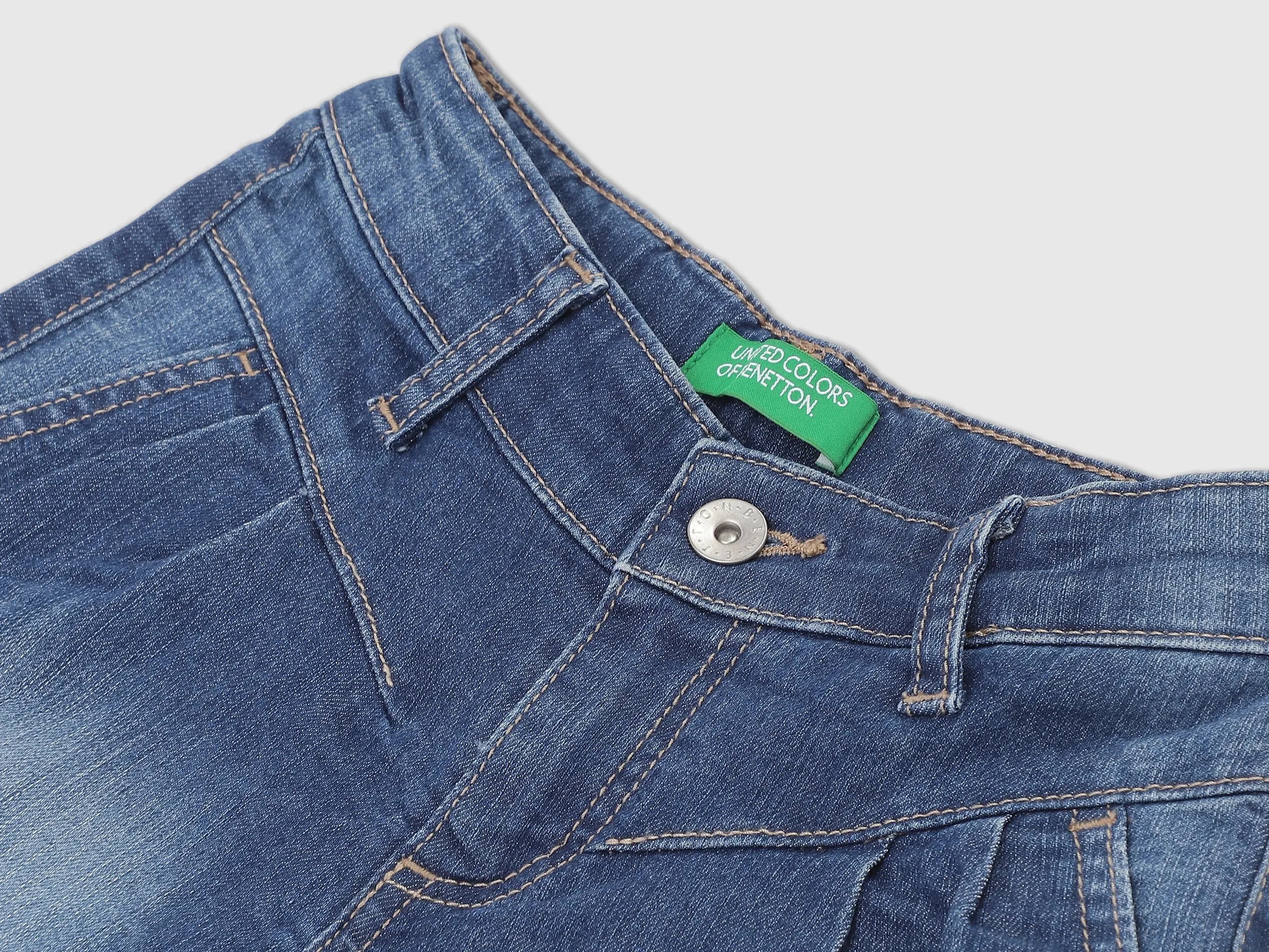 Girls Blue Solid Denim Shorts