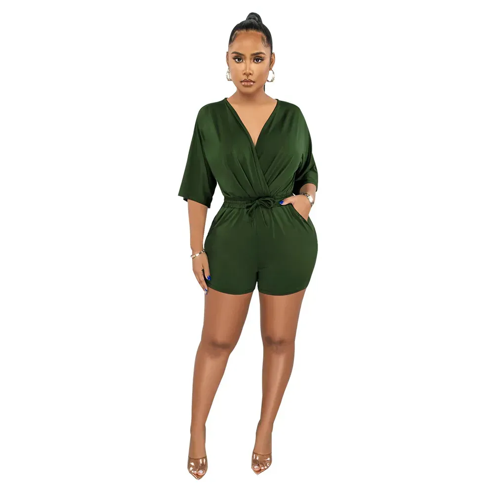 Glow Wrap V-Neck Short Sleeve Romper