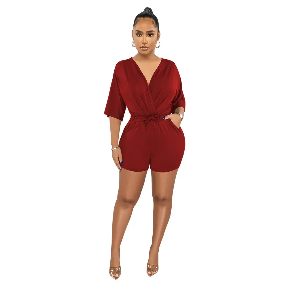 Glow Wrap V-Neck Short Sleeve Romper