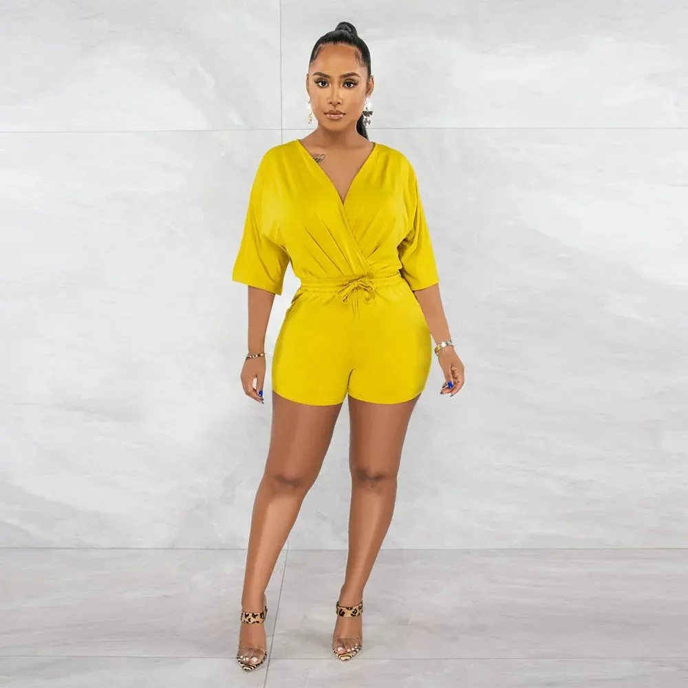 Glow Wrap V-Neck Short Sleeve Romper