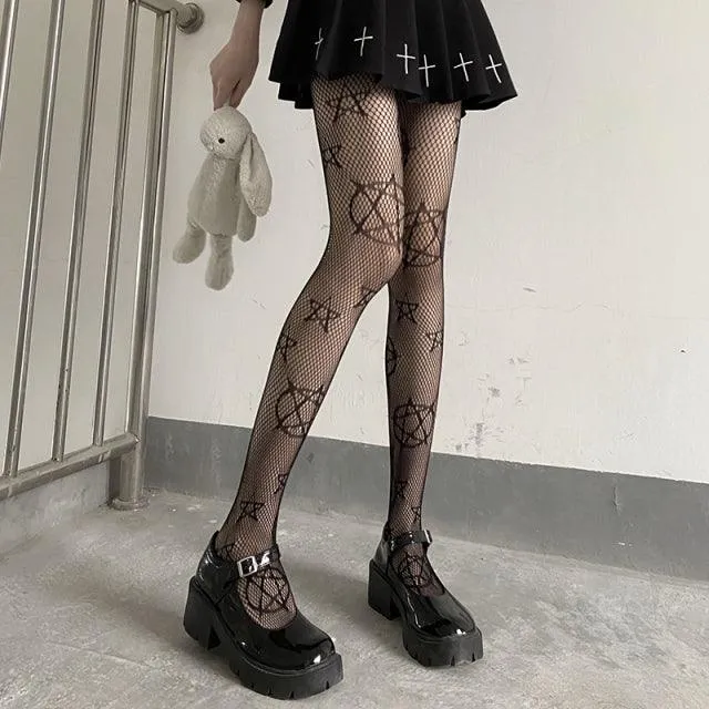 Gothic Dark Long Sexy Fishnet Stockings Alternative Mesh Tights Lingerie