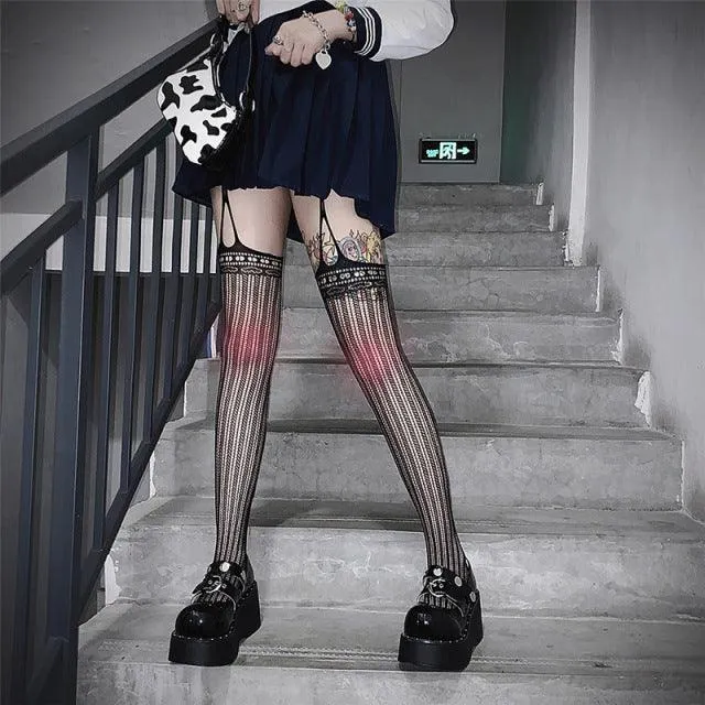 Gothic Dark Long Sexy Fishnet Stockings Alternative Mesh Tights Lingerie