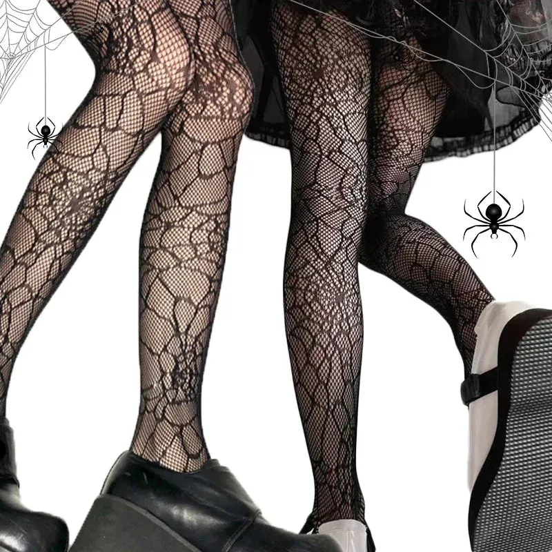 Gothic Spider Web Fishnet Stockings Women Black Tights
