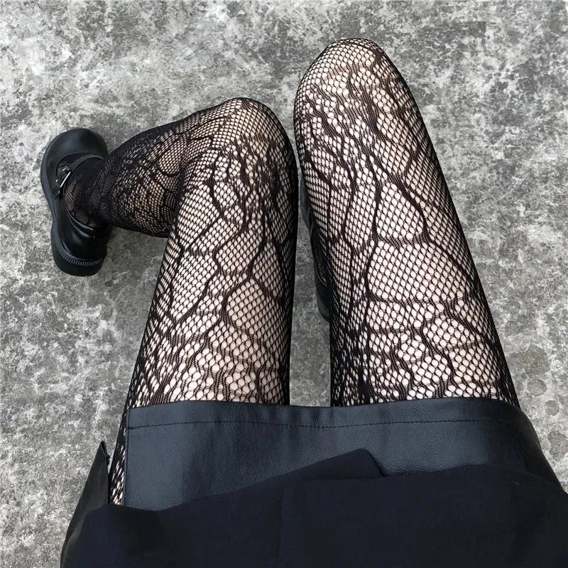 Gothic Spider Web Fishnet Stockings Women Black Tights